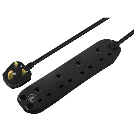 Masterplug Surge - 4 Sockets, 2m, 13A, Black