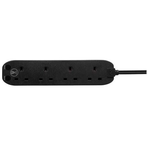 Masterplug Surge - 4 Sockets, 2m, 13A, Black