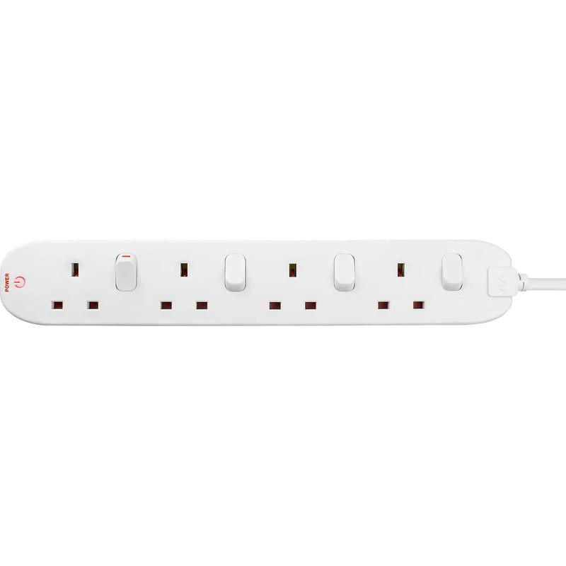 Masterplug Switched - 4 Sockets, 2m, 13A, White