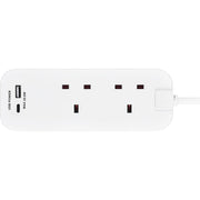 Masterplug Travel - 20W USB, 2 Socket Travel Extension Lead, 0.5m, 13A, White
