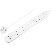 Masterplug USB - 2 x USB A, 6 Sockets, 1m, 13A, White