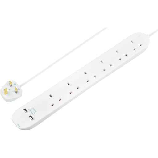 Masterplug USB - 2 x USB A, 6 Sockets, 1m, 13A, White