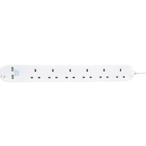 Masterplug USB - 2 x USB A, 6 Sockets, 1m, 13A, White