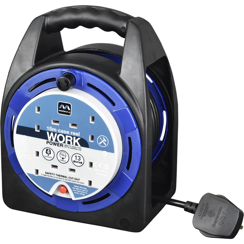 Masterplug Work - 15m, 4 Sockets, 13A, Blue
