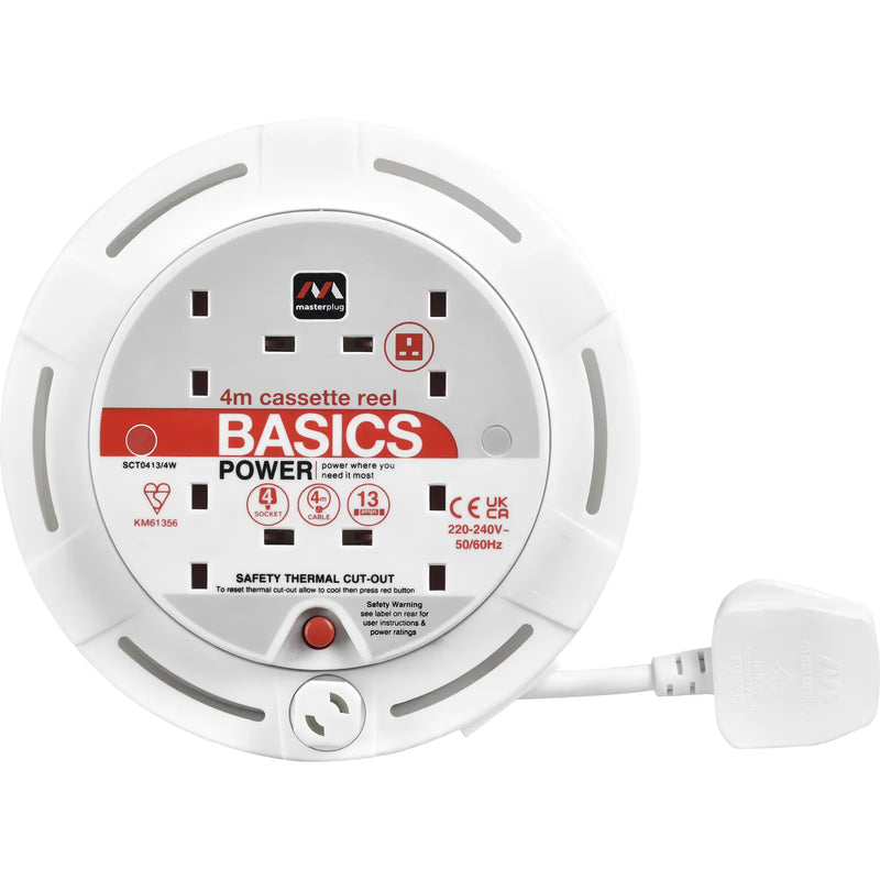 Masterplug Work - 4m, 4 Sockets, 13A, White