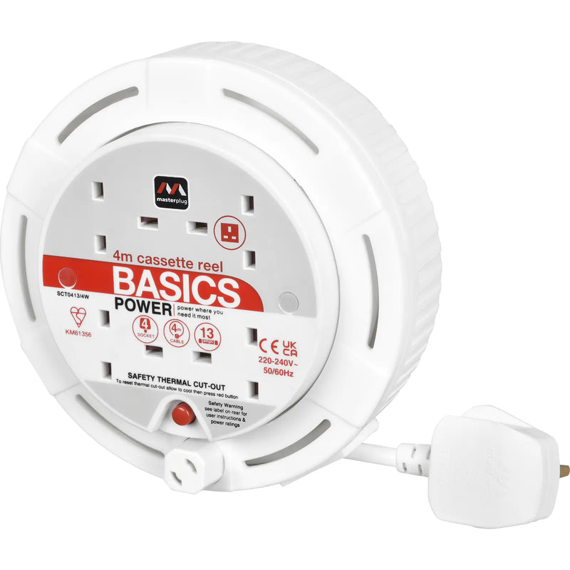 Masterplug Work - 4m, 4 Sockets, 13A, White