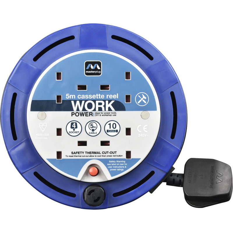 Masterplug Work - 5m, 4 Sockets, 10A, Blue