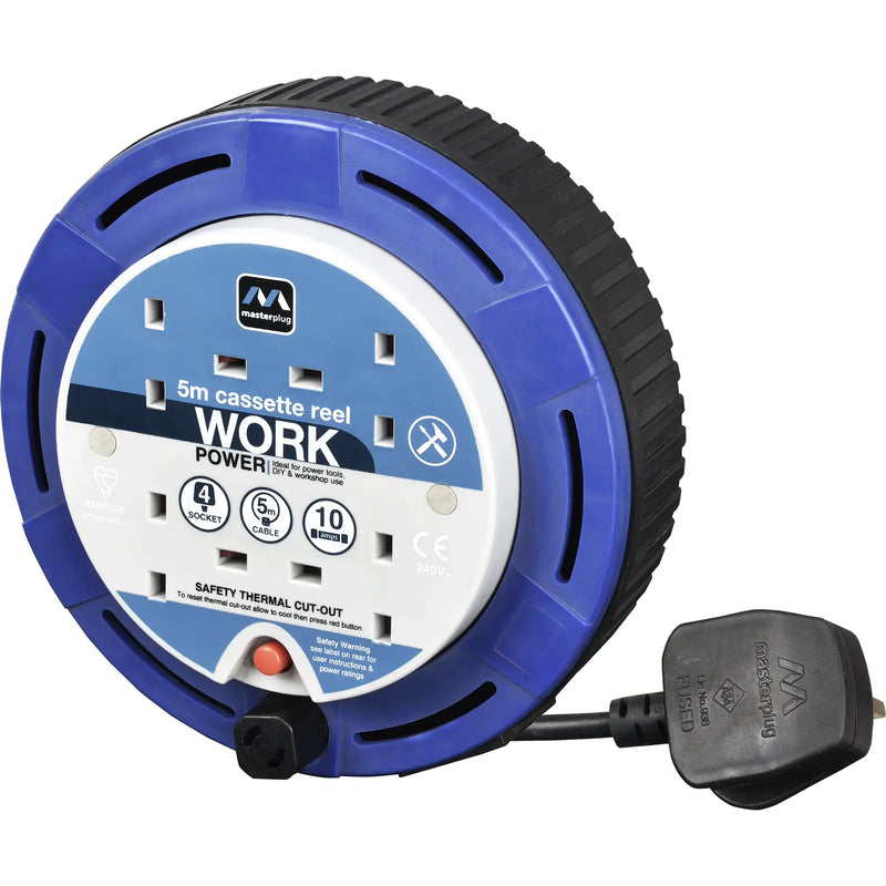 Masterplug Work - 5m, 4 Sockets, 10A, Blue