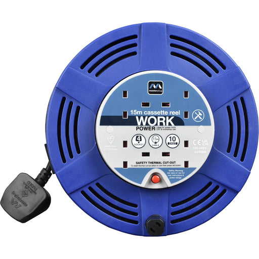 Masterplug Work - 15m, 4 Sockets, 10A, Blue