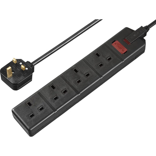 Masterplug Work - 4 Sockets, 2m, 13A, Black