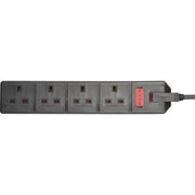 Masterplug Work - 4 Sockets, 2m, 13A, Black