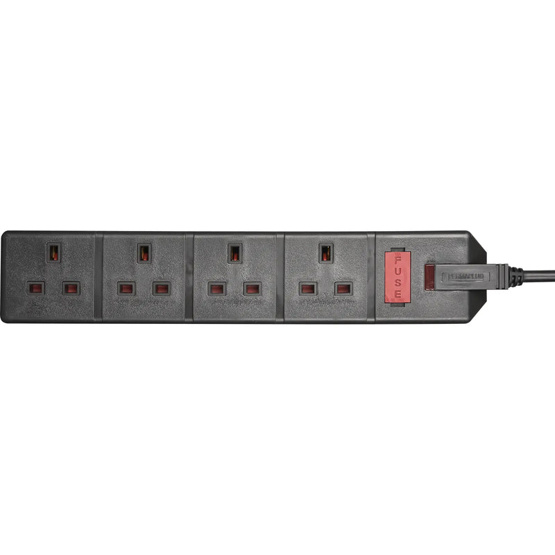 Masterplug Work - 4 Sockets, 2m, 13A, Black
