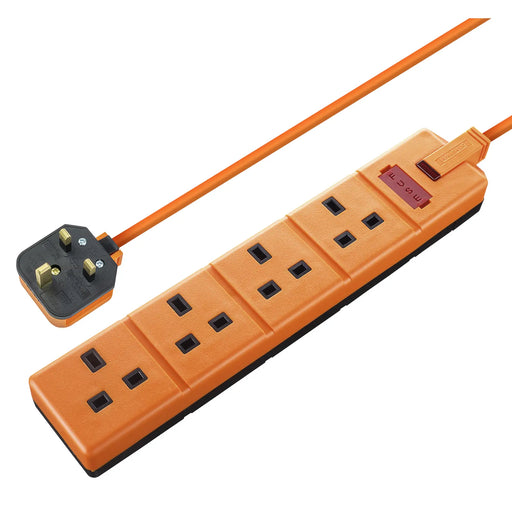 Masterplug Work - 4 Sockets, 4m, 13A, Orange