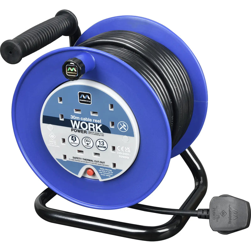 Masterplug Work - 30m, 4 Sockets, 13A, Blue