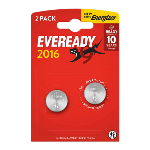 Eveready Lithium CR2016 Batteries Card of 2