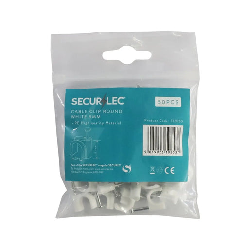 Securlec Cable Clip Round White 9mm 50 Pieces