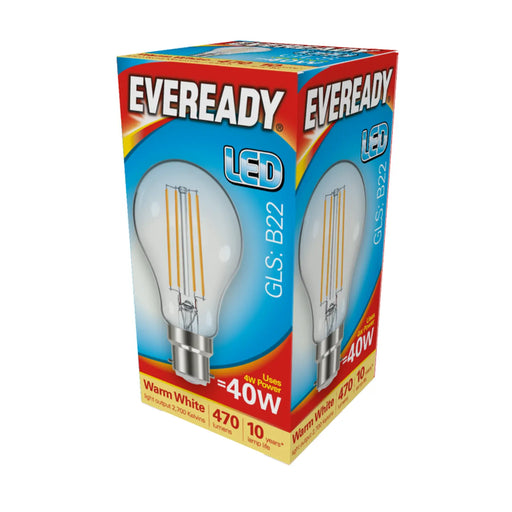 Eveready LED Filament GLS B22 470LM BC 4W 27000K