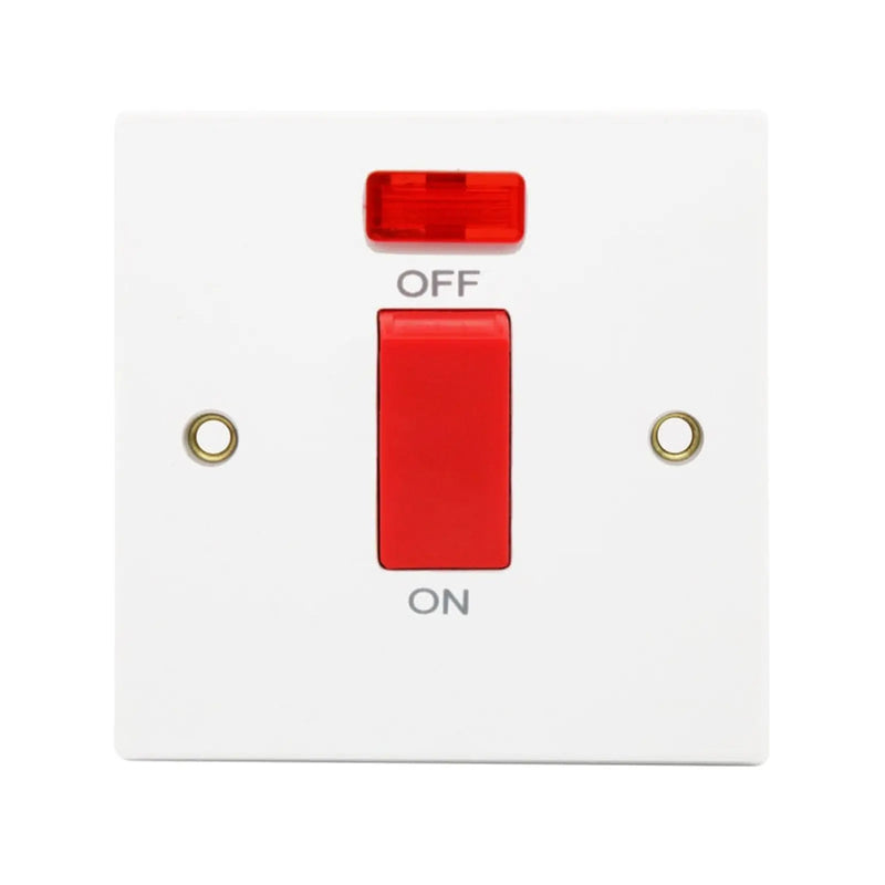 Securlec 1 Gang Double Pole Switch & Pilot Lamp Square Edge