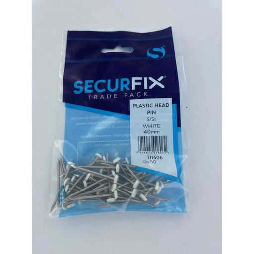 Securfix Stainless Steel Plastic Headed Pin White 40mm 50 Pack