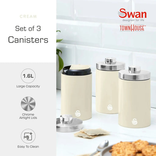 Swan Townhouse Canisters Set Of 3 Cream 1.6L