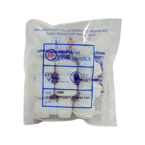 Whitespeed Push-Fit Straight Connector 22mm Pack 5