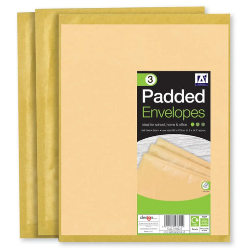 I G Design Padded Brown Envelopes 290 x 370 Pack 3