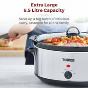 Tower Steel Slow Cooker Stainless 6.5L