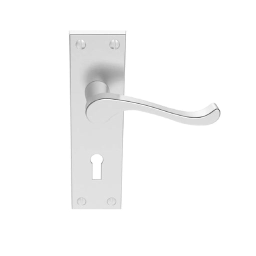 Victorian Scroll Lever On Backplate - Lock 57Mm C/C - Satin Chrome 150MM X 43MM