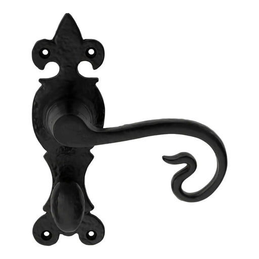 Curly Tail Lever On Face-Fix Backplate - Bathroom 57Mm C/C - Black Antique 170 x 52 mm