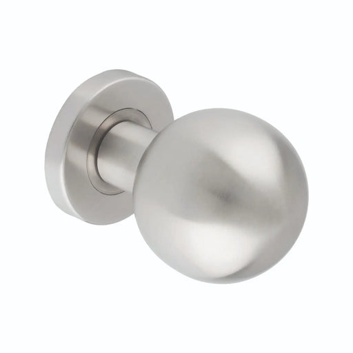 55Mm Dia. Ball Mortice Knob On Sprung Push-On Round Rose - Satin Stainless Steel