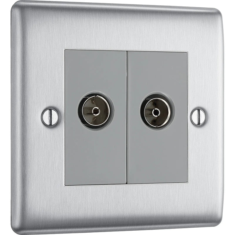 BG Electrical Nexus Metal Brushed Steel - Double, TV/FM