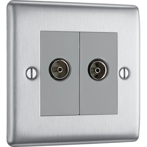 BG Electrical Nexus Metal Brushed Steel - Double, TV/FM