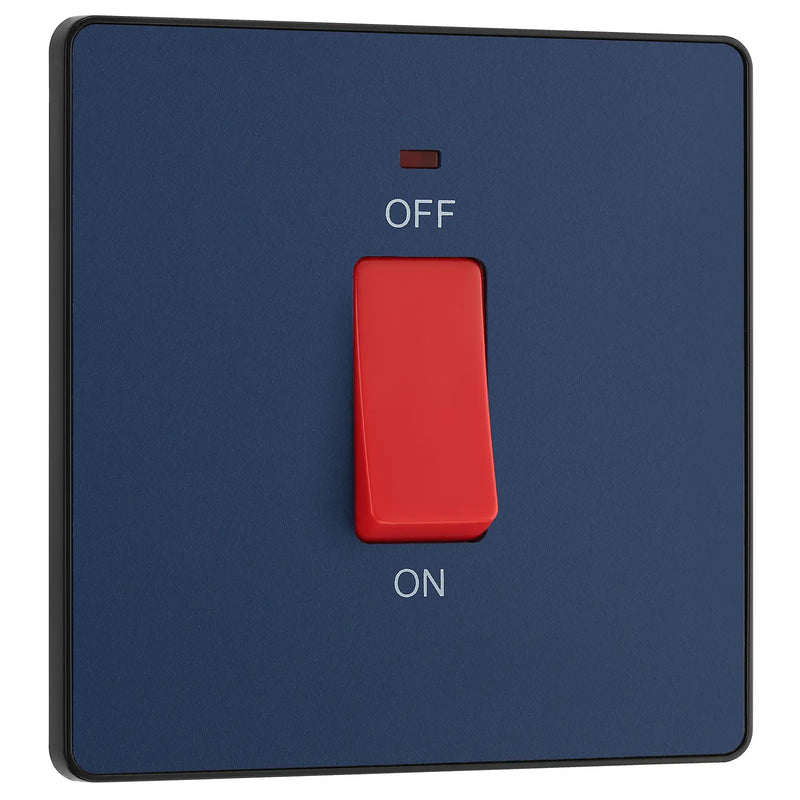 BG Electrical Evolve Matt Blue - 45A, double pole, single plate, with indicator