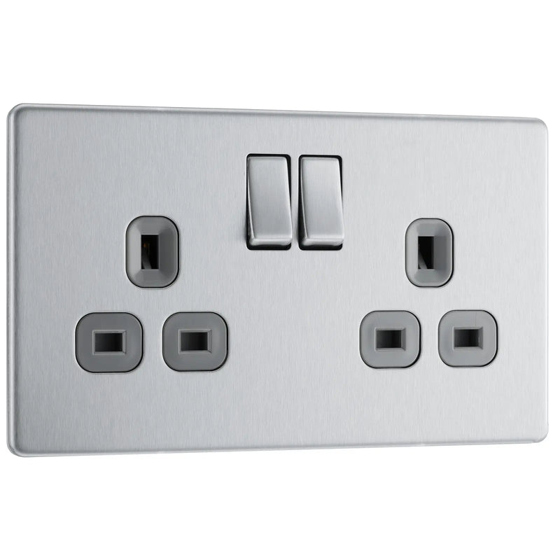 BG Electrical Flatplate Screwless Brushed Steel - Double, switched, double pole