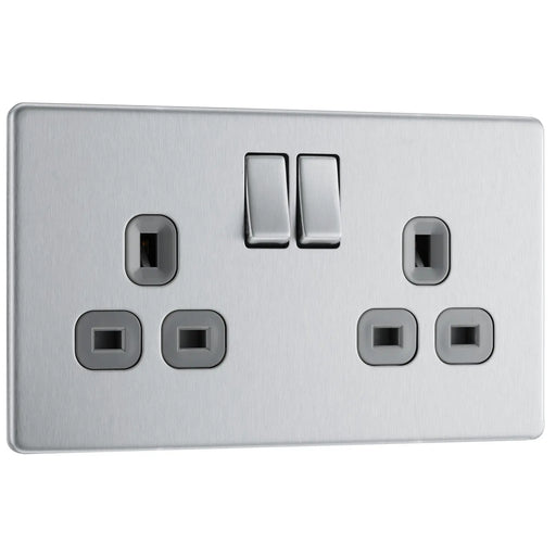 BG Electrical Flatplate Screwless Brushed Steel - Double, switched, double pole