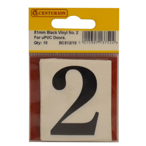51mm Black Traditional Oldstyle Font Vinyl Number 2 (Pack of 10) - Min Order 2