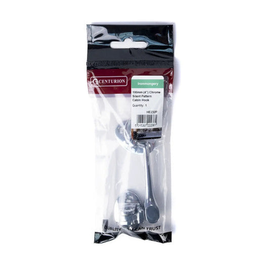 Silent Pattern Brass Cabin Hooks, Polished Chrome, 100mm - Pack of 5