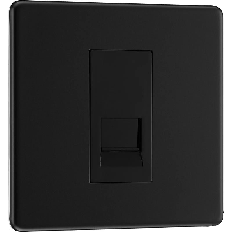 BG Electrical Flatplate Screwless Matt Black - Single, RJ11 telephone socket