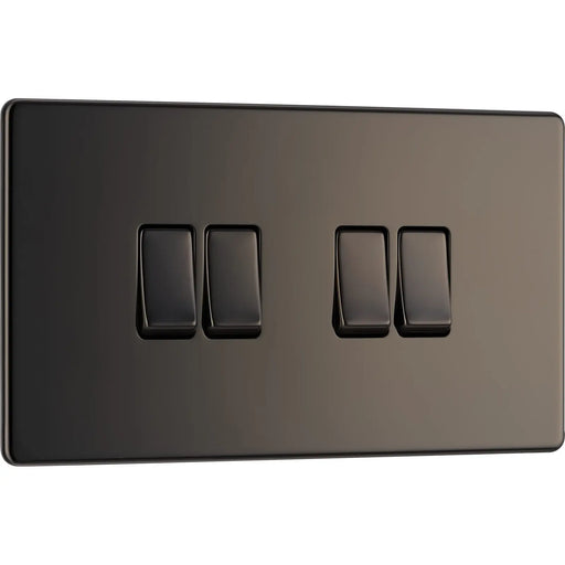 BG Electrical Flatplate Screwless Black Nickel - Quadruple 2 way switch