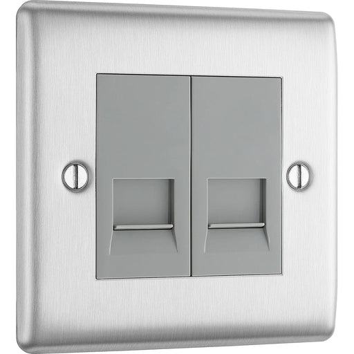BG Electrical Nexus Metal Brushed Steel - Double, telephone socket, secondary