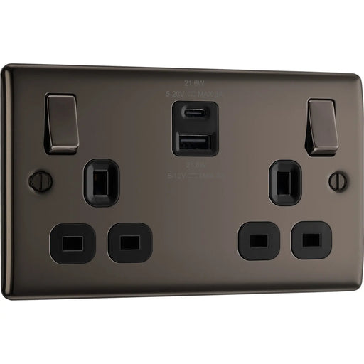 BG Electrical Nexus Metal Black Nickel - Double switched single pole, with USB A + C (22W)