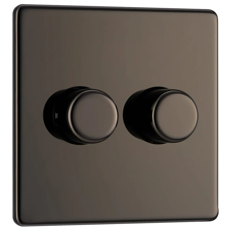 BG Electrical Flatplate Screwless Black Nickel - Double 2 way push 200W