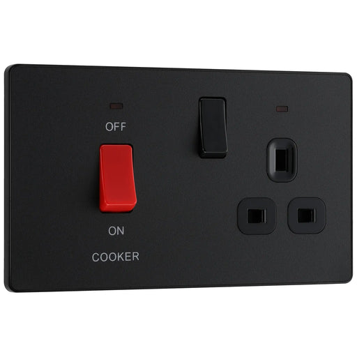 BG Electrical Evolve Matt Black - 45A double pole with switched socket and indicators