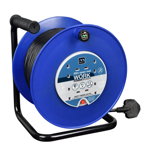 Masterplug Work - 40m, 4 Sockets, 13A, Blue