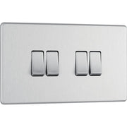 BG Electrical Flatplate Screwless Brushed Steel - Quadruple, 2 way switch