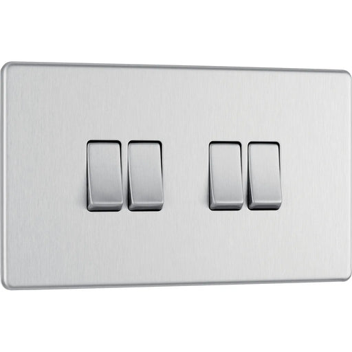 BG Electrical Flatplate Screwless Brushed Steel - Quadruple, 2 way switch
