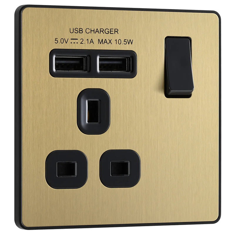 BG Electrical Evolve Satin Brass - Single, switched, single pole, with 2 x USB A