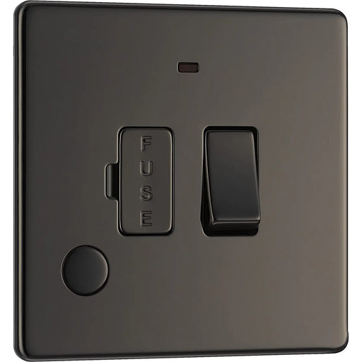 BG Electrical Flatplate Screwless Black Nickel - Switched and fused with indicator and flex outlet