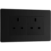 BG Electrical Flatplate Screwless Matt Black - Double unswitched