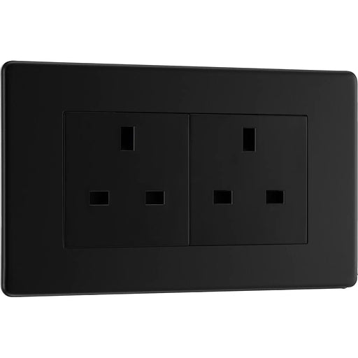 BG Electrical Flatplate Screwless Matt Black - Double unswitched